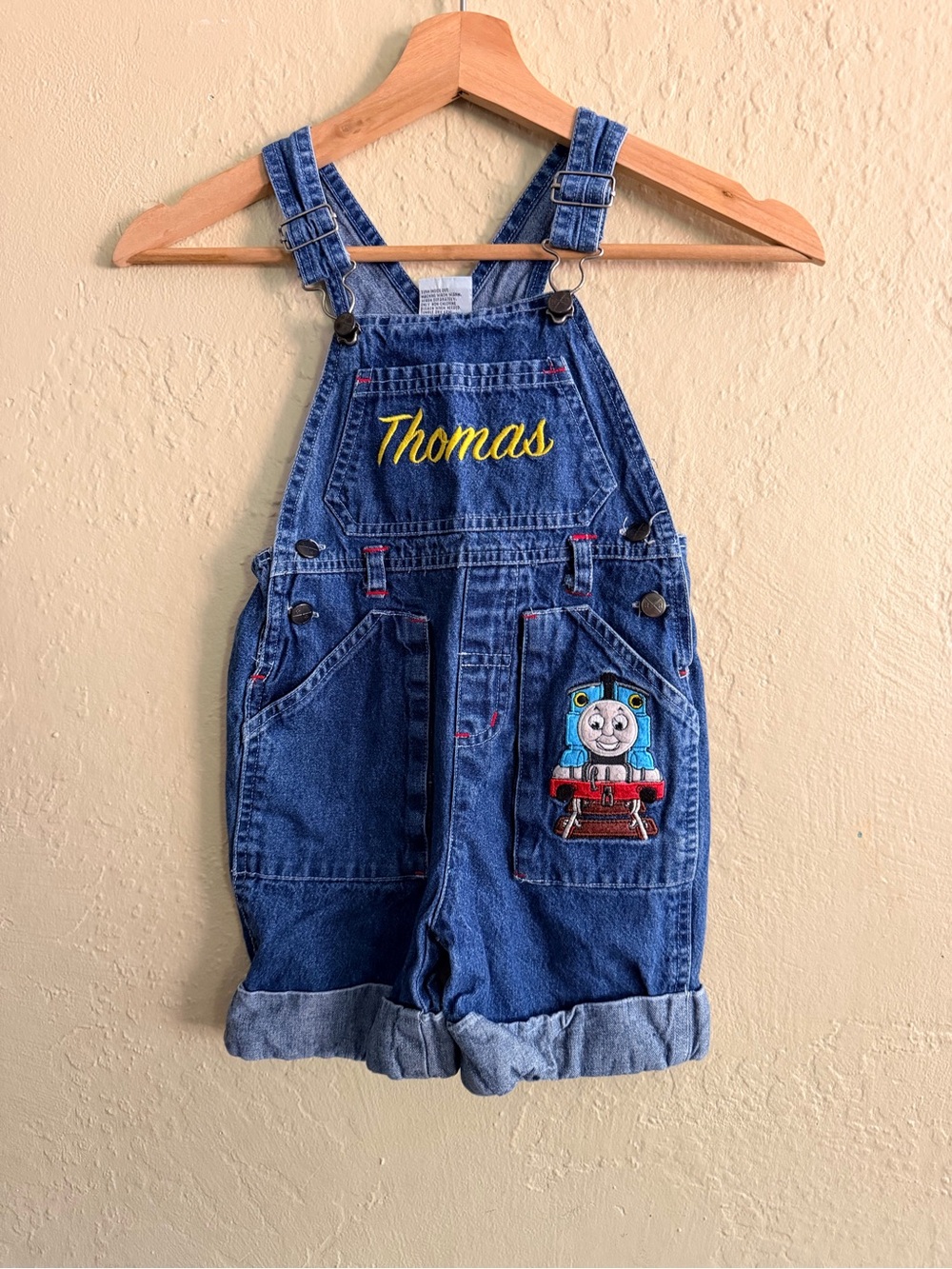 Thomas Kids Denim Short Overalls - Blue with Embroidered Patch